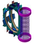 Three pre-compression rings at the top and three at the bottom of the toroidal field magnet system will help the structures withstand the terrific electro-magnet forces during machine operation. (The manufacturing contract signed in late November includes three spares.) 